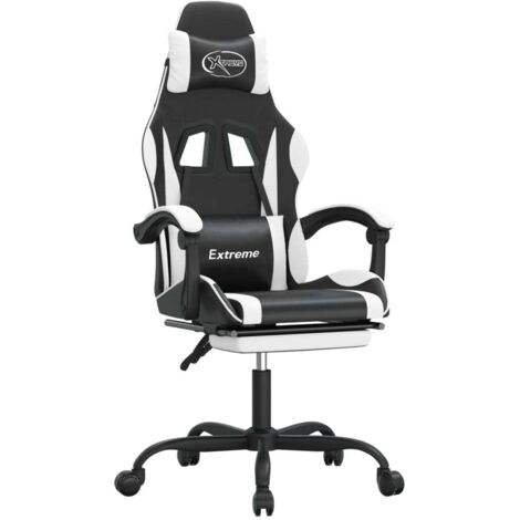 Chaise de jeu  Chaise de Gaming avec repose-pied Noir et blanc Similicuir