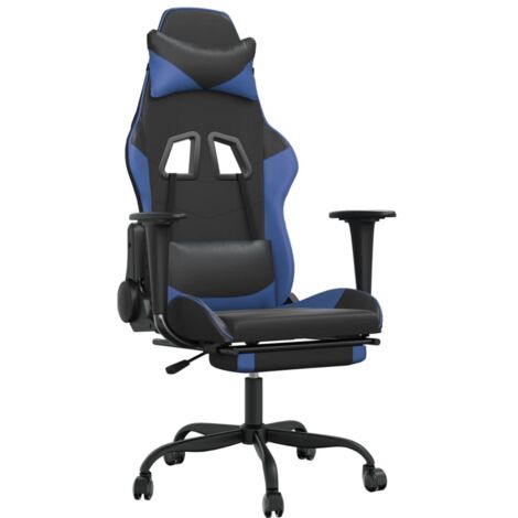 Chaise de jeu  Chaise de Gaming avec repose-pied Noir et bleu Similicuir