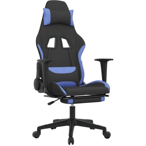 Chaise de jeu  Chaise de Gaming avec repose-pied Noir et bleu Tissu