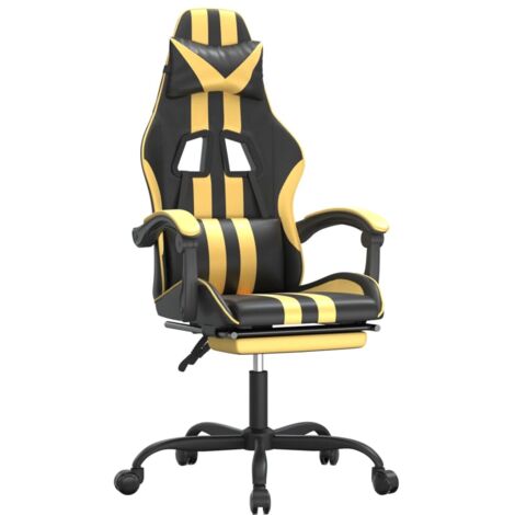 Chaise de jeu  Chaise de Gaming avec repose-pied Noir et doré Similicuir