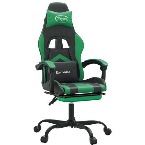 Chaise de jeu  Chaise de Gaming avec repose-pied Noir et vert Similicuir
