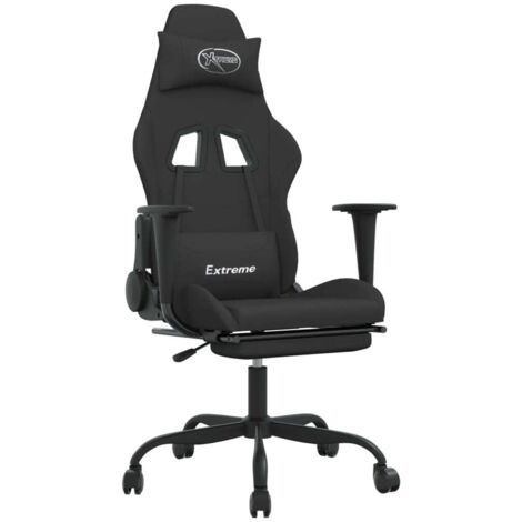 Chaise de jeu Chaise de Gaming avec repose-pied Noir Tissu