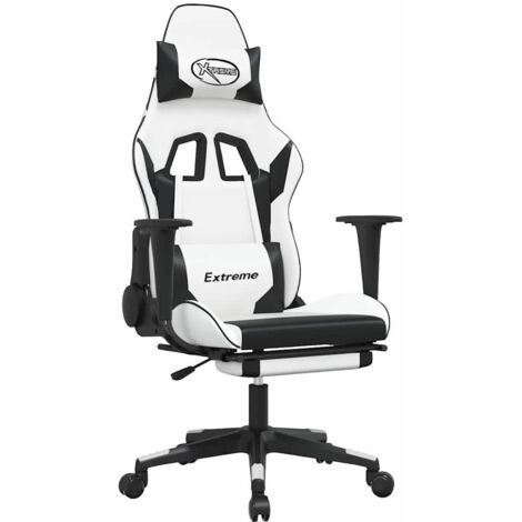 Chaise de jeu  Chaise de Gaming de massage avec repose-pied Blanc noir Similicuir