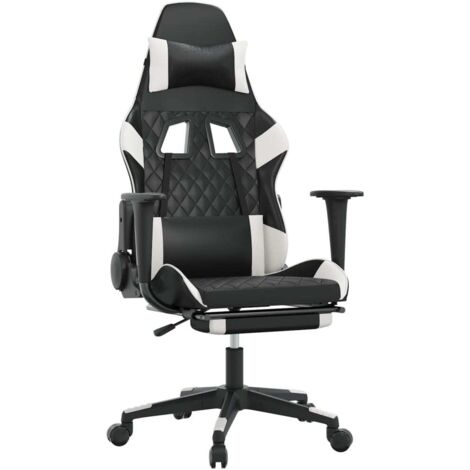 Chaise de jeu Chaise de Gaming de massage avec repose-pied Noir&Blanc Similicuir