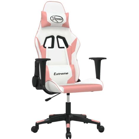 Chaise de jeu Chaise de Gaming de massage Blanc et rose Similicuir