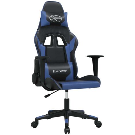 Chaise de jeu  Chaise de Gaming de massage Noir et bleu Similicuir