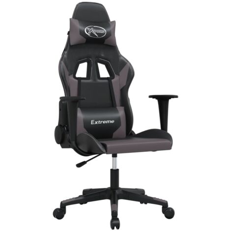Chaise de jeu  Chaise de Gaming de massage Noir et gris Similicuir