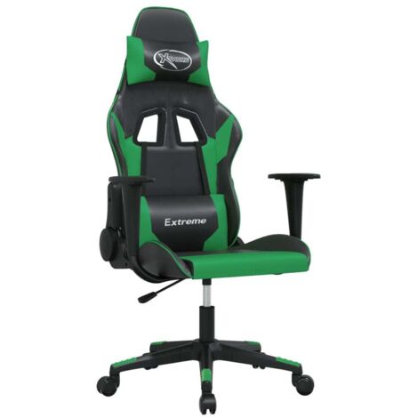 Chaise de jeu  Chaise de Gaming de massage Noir et vert Similicuir