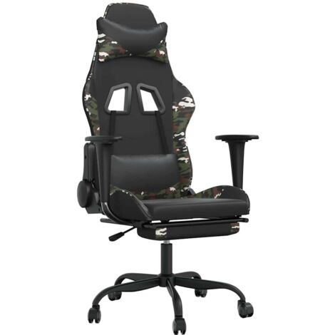 Chaise de jeu Chaise de Gaming de massage repose-pied Noir&Camouflage Similicuir