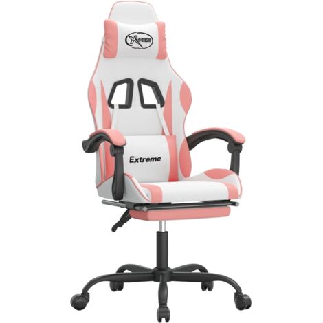 Chaise de jeu Chaise de Gaming pivotante et repose-pied Blanc et rose Similicuir