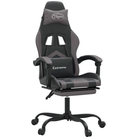 Chaise de jeu Chaise de Gaming pivotante et repose-pied Noir et gris Similicuir