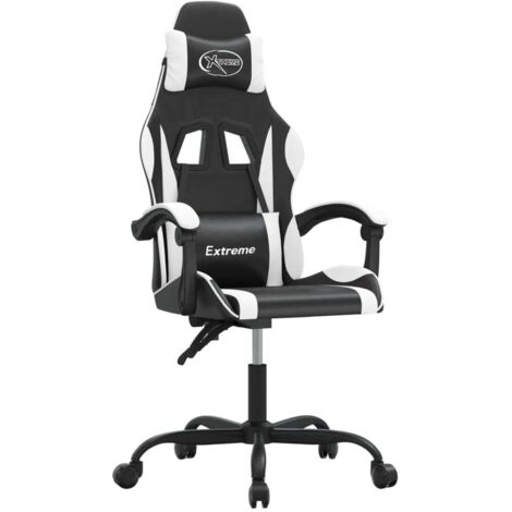 Chaise de jeu  Chaise de Gaming pivotante Noir et blanc Similicuir
