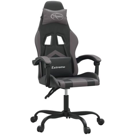 Chaise de jeu  Chaise de Gaming pivotante Noir et gris Similicuir