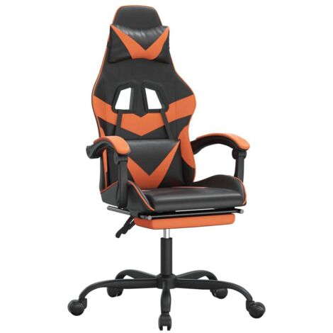 Chaise de jeu  Chaise de Gaming pivotante repose-pied Noir et orange Similicuir