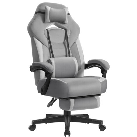 Chaise de Jeu, Chaise d'Ordinateur, Ergonomique, avec Repose-Pieds, Coussin de Tête Ajustable, Support Lombaire, Capacité de Charge de 150 kg, Gris Ardoise et Gris Tourterelle