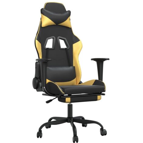 Chaise de jeu, Chaise Gaming avec repose-pied Noir et doré Similicuir CFW98755