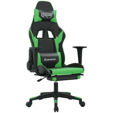 Chaise de jeu, Chaise Gaming avec repose-pied Noir et vert Similicuir CFW84349