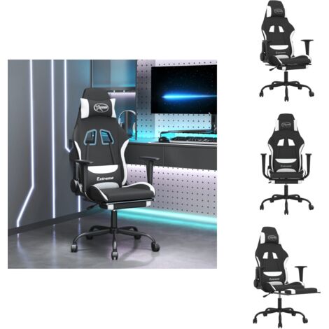 Chaise de jeu de massage avec repose-pied Noir et blanc Tissu - Chaises De Gaming - Chaise Gamer - Fauteuil De Jeu - Bureau Ergonomique - Chaise De Bureau Réglable