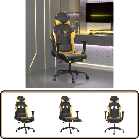 Chaise de jeu de massage avec repose-pied Noir&Doré Similicuir - Chaise De Jeu - Chaise Gamer - Fauteuil De Jeu - Chaise Ergonomique - Chaise Massante