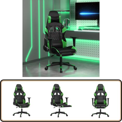 Chaise de jeu de massage avec repose-pied Noir&Vert Similicuir - Chaise De Jeu - Chaise Gamer - Chaise Ergonomique - Chaise De Bureau - Massage Lombaire
