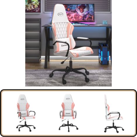 Chaise de jeu de massage Blanc et rose Similicuir - Chaise Gaming - Chaise De Bureau Ergonomique - Fauteuil Gamer - Chaise De Jeu Confortable - Chaise Massante