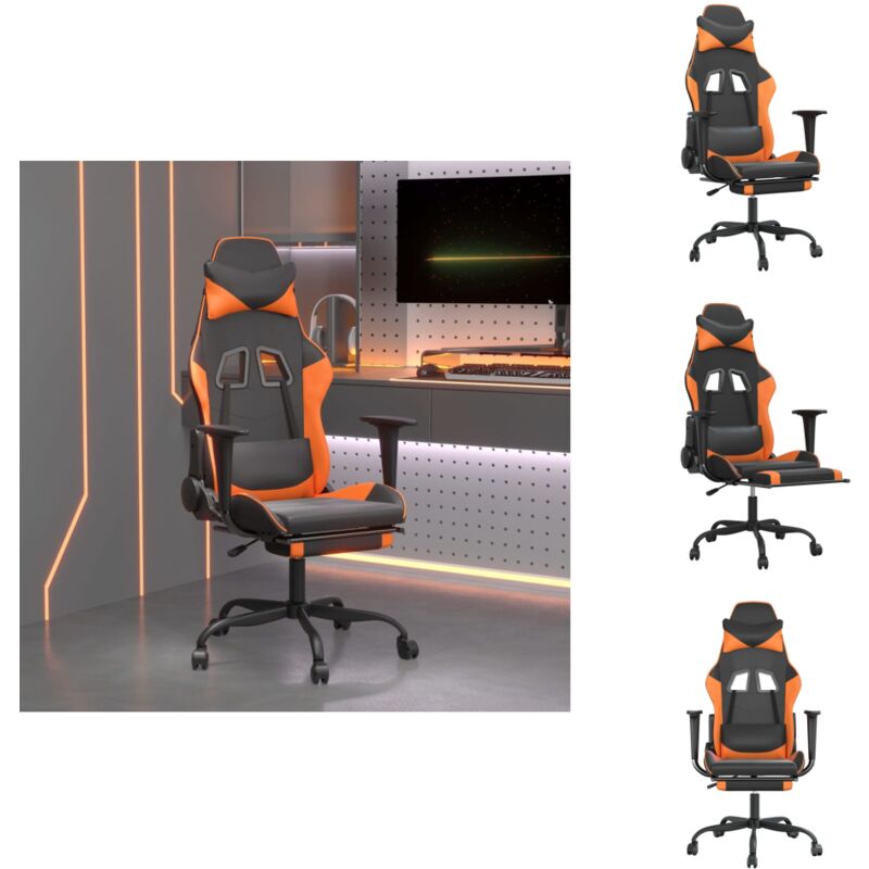 Vidaxl - Chaise de jeu de massage et repose-pied Noir&Orange Similicuir - Chaises Gaming - Chaise Gamer - Fauteuil Gaming - Trône Gaming - Chaise
