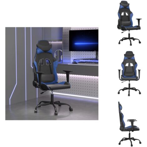 Chaise de jeu de massage Noir et bleu Similicuir - Chaise Gaming - Fauteuil Gamer - Chaise Ergonomique - Chaise Bureau - Fonction Massage