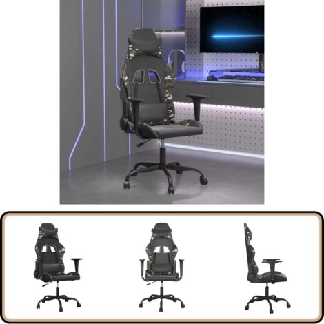 Chaise de jeu de massage Noir et camouflage Similicuir - Chaise Gaming - Fauteuil Gamer - Chaise Bureau - Chaise Ergonomique - Fonction Massage