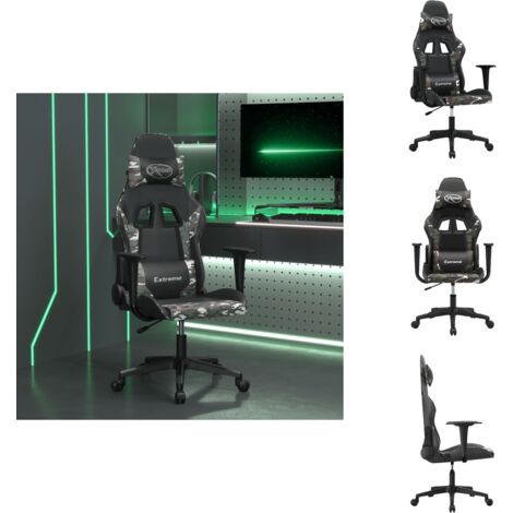 Chaise de jeu de massage Noir et camouflage Similicuir - Chaise Gaming - Fauteuil Gamer - Chaise Bureau - Chaise Ergonomique - Fonction Massage