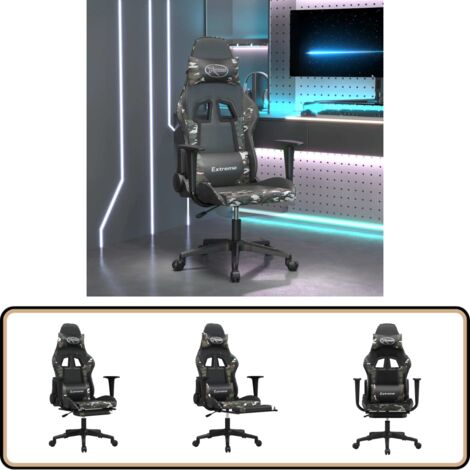 Chaise de jeu de massage repose-pied Noir camouflage Similicuir - Chaise De Jeu - Chaise Gamer - Fauteuil De Jeu - Chaise Ergonomique - Chaise De Bureau