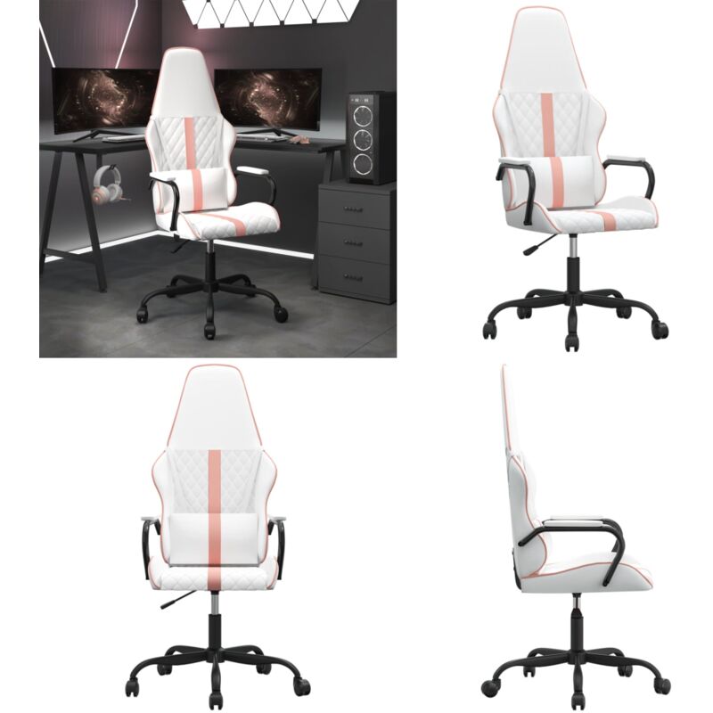 Vidaxl - Chaise de jeu de massage rose et blanc similicuir - Chaises Gaming - Chaise Gamer - Fauteuil Gaming - Chaise Ergonomique - Chaise Bureau