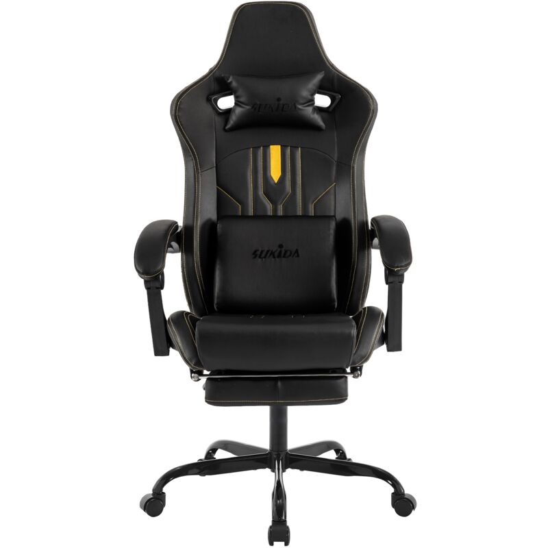 Fortuna Lai - Chaise de jeu ergonomique à dossier haut – avec appui-tête et coussin lombaire amovible, dossier réglable à 135°, repose-pieds, soutien