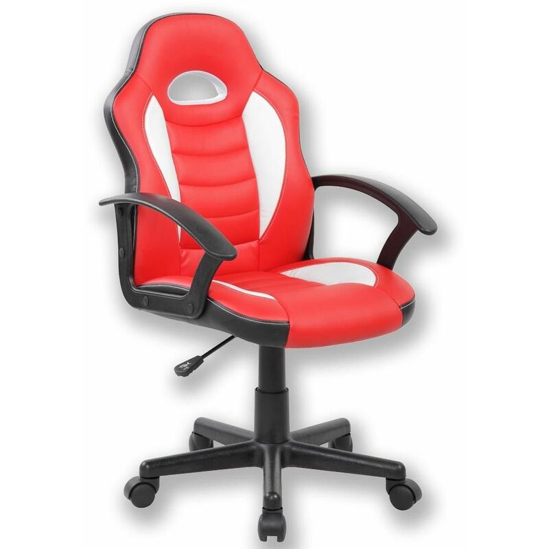 Chaise de jeu Madrid, chaise d'étude rouge et blanche 55 x 89 - 99 x 55,5 cm