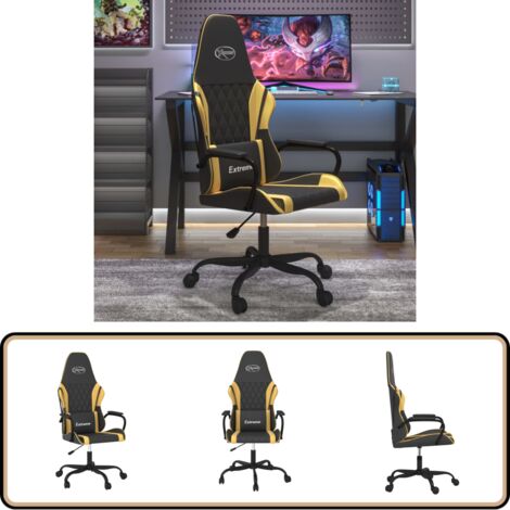 Chaise de jeu Noir et doré Similicuir - Chaise Gaming - Fauteuil Gamer - Chaise Bureau - Chaise Confortable - Chaise Ergonomique