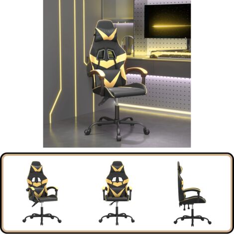Chaise de jeu Noir et doré Similicuir - Chaises De Gaming - Fauteuil Gamer - Chaise Bureau - Simuli Cuir - Réglable