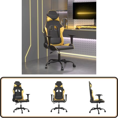 Chaise de jeu Noir et doré Similicuir - Chaises Gaming - Fauteuil Gamer - Chaise Bureau - Chaise Ergonomique - Chaise Confortable
