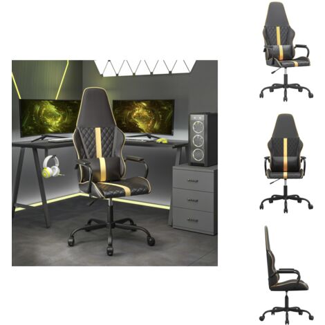 Chaise de jeu Noir et doré Similicuir - Chaises Gaming - Fauteuil Gamer - Chaise Bureau - Chaise Ergonomique - Chaise Confortable