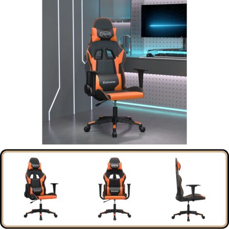 Chaise de jeu Noir et orange Similicuir - Chaise Gaming - Fauteuil Gamer - Chaise Bureau - Confortable - Réglable