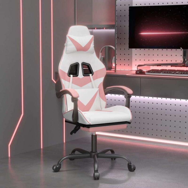 Vidaxl - Chaise de jeu avec repose-pied Blanc et rose Similicuir