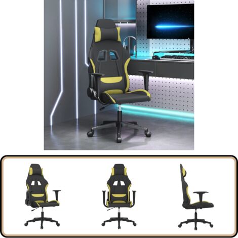 Chaise de jeu Noir et vert clair Tissu - Chaise Gaming - Fauteuil Gamer - Chaise Bureau - Gaming Chair - Chaise Ergonomique