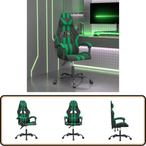 Chaise de jeu Noir et vert Similicuir - Chaises De Jeu - Fauteuil Gaming - Chaise Gamer - Bureau Ergonomique - Chaise Confortable
