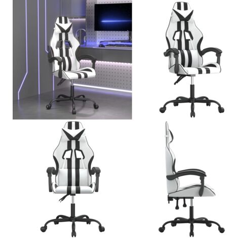 Chaise de jeu pivotante Blanc et noir Similicuir - Chaise de jeu - Chaise de jeu avec oreiller