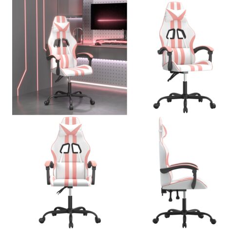 Chaise de jeu pivotante Blanc et rose Similicuir - Chaise de jeu - Chaise de jeu avec oreiller