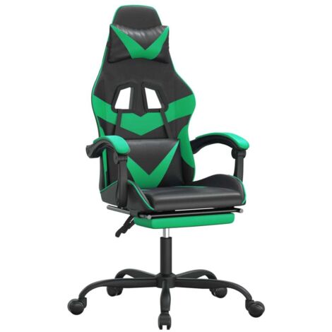 Chaise de jeu pivotante et repose-pied Noir et vert Similicuir CFW554130