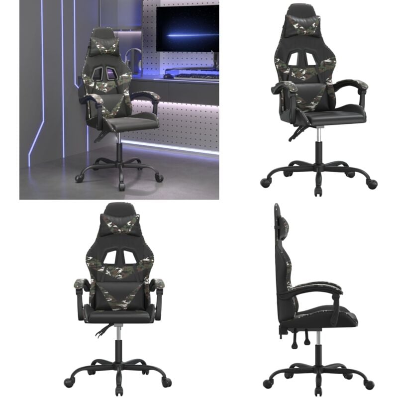 Chaise de jeu pivotante Noir et camouflage Similicuir - Chaises Gaming - Fauteuil Gamer - Chaise Bureau - Chaise Ergonomique - Chaise Confortable