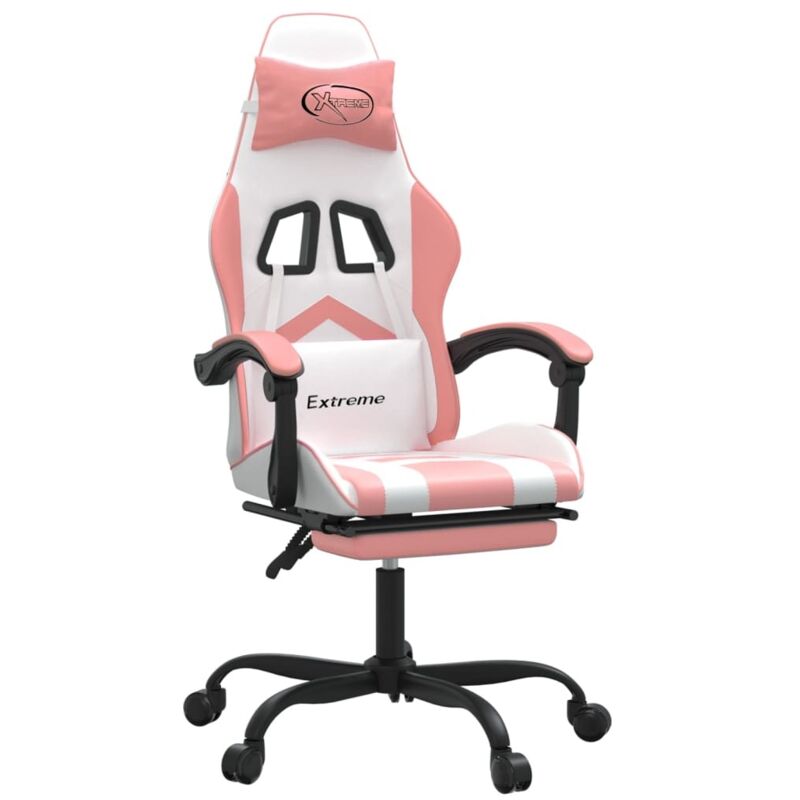 Chaise de jeu pivotante et repose-pied Blanc et rose Similicuir vidaXL
