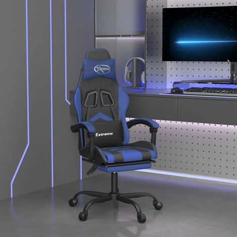 Chaise de jeu,Fauteuil de jeux,Siège gamer pivotante et repose-pied Noir et bleu Similicuir BGT13332