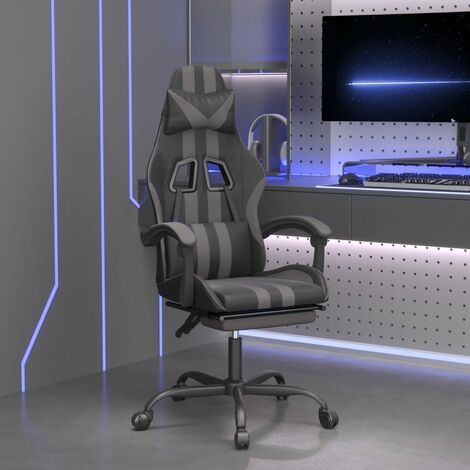 Chaise de jeu,Fauteuil de jeux,Siège gamer pivotante et repose-pied Noir et gris Similicuir BGT69121 BonneVie