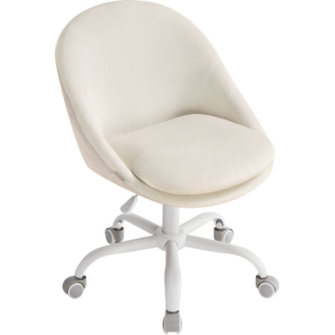 Chaise de Maquillage, avec Face Avant en Velours, Chaise de Bureau, Rembourrage en Mousse, Hauteur Réglable, Blanc