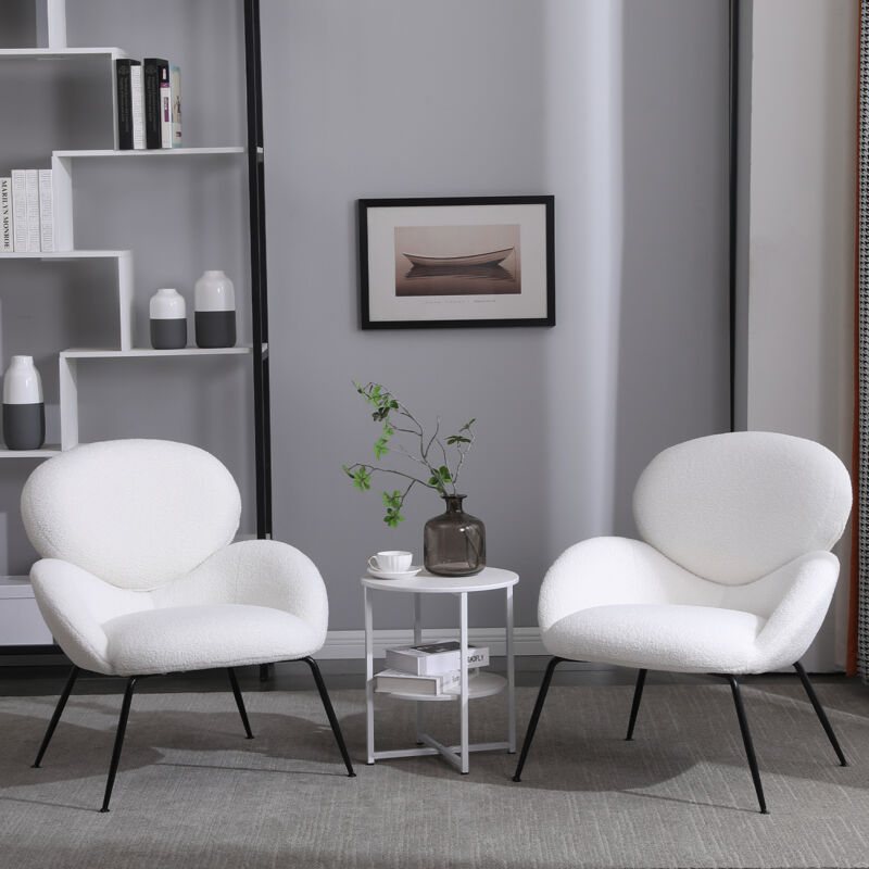 Chaise de maquillage en velours Teddy avec pieds en métal, tissu rembourré doux avec accoudoirs caractéristiques, blanc